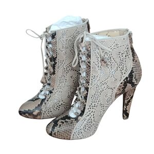 Chloe Gosselin Python Lace up Ankle Heels Zip Back Laser Cut Leather *Like New*